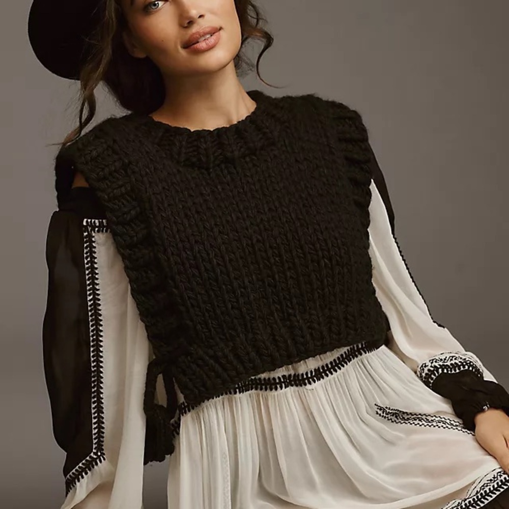 Zara Black Chunky Knit Vest with Side Ties